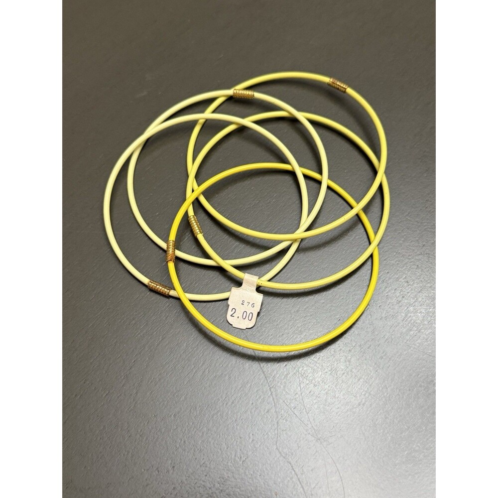 Vintage Butter Yellow Enamel Interlocking Bangle Bracelets Gold Accent